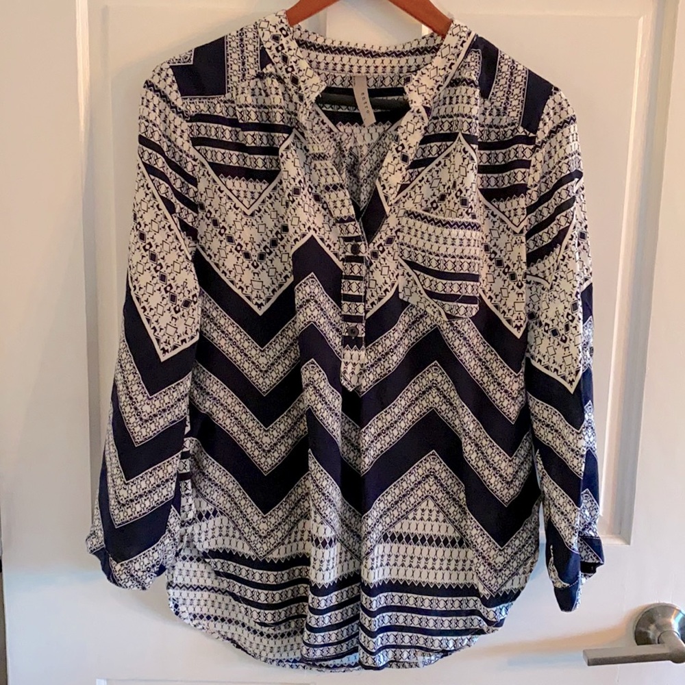 Navy blue & white tunic boho size large blouse